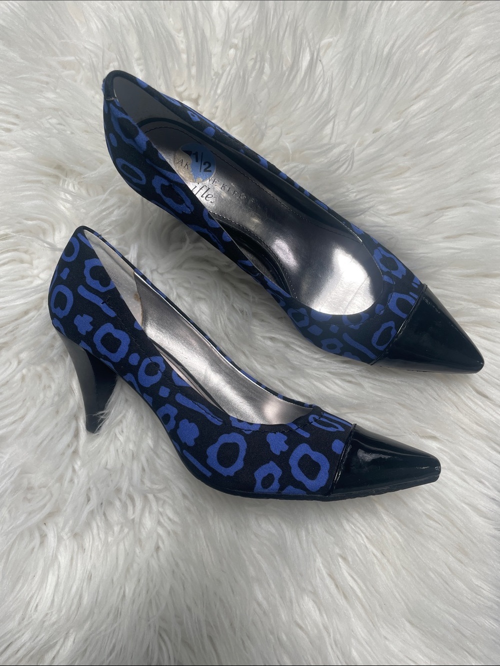 Anne Klein Iflex Royal Blue & Black Animal Print Heels 7.5